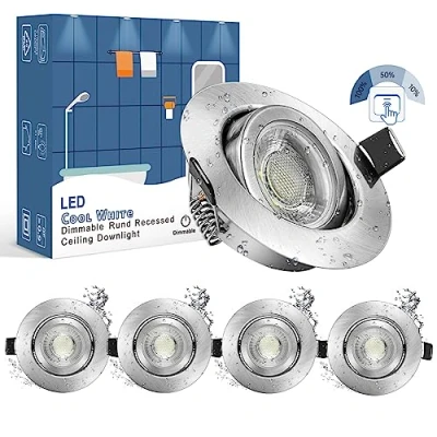 Immagine di wowatt Faretti Led da Incasso per Cartongesso Dimmerabile Soffitto Orientabili Impermeabile IP44 7W 70W Alogene 700LM Bianco Freddo 6000K Lampada Bagno Cucina Esterno Interno (Pack 5)