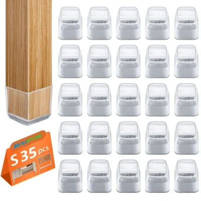 Immagine di 35 Pezzi Feltrini Quadrati per Sedie, Gommini in Silicone con Feltro, Proteggi Gambe Mobili 23 31mm, Elastiche, Protezione Antigraffio (Piccolo)