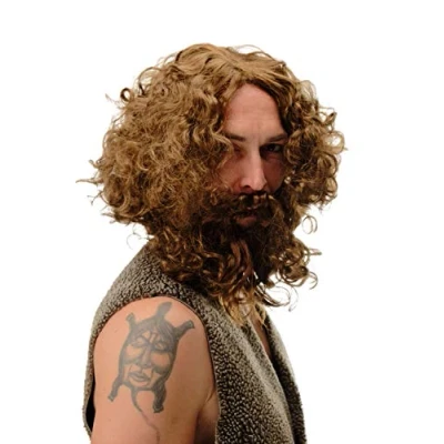 Immagine di WIG ME UP 6098A+B P6 Parrucca &amp; Barba Carnevale Uomo preistorico di Neanderthal Spirito dei boschi Selvaggio Eremita Castano Chiaro