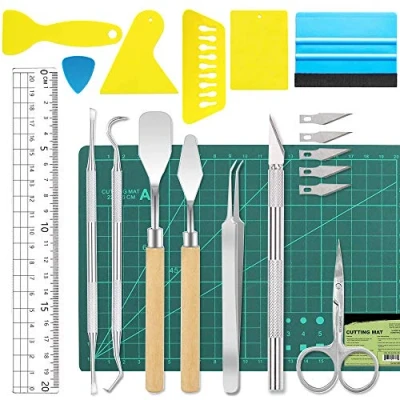 Immagine di ImnBest 19 Utensili in Vinile per diserbo Acciaio Inox, Accessori Plotter HTV+1 Tappetino da Taglio A5, Set di Attrezzi Fai Te, cammeo, Etichetta, Regali Natale Te