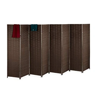 Immagine di Relaxdays Paravento a 8 Pannelli, HxL: 170 x 320 cm ca, Divisore Pieghevole, Separé per Ambienti Interni, in Marrone, Corda di Carta, Legno, 1 pz