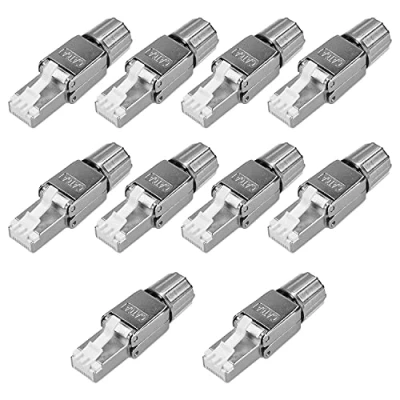 Immagine di kwmobile 10x Spina Cavo di Rete Connettore per RJ45 Cat 6A in Metallo Plug Schermato RJ 45 Cat6A Serracavo 8 Conduttori 10 Pezzi Argento