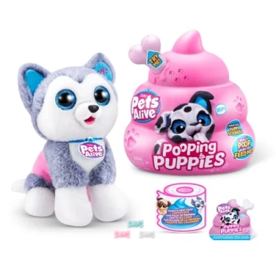 Immagine di Pets Alive Pooping Puppies by ZURU, Husky, Real Pet Dog Puppy, Play Soft Toy, Developmental Nurturing Plush, Color Change Unboxing, Interactive Electronic Puppy (Husky)