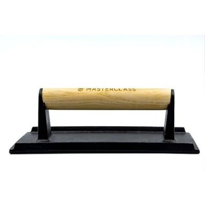 Immagine di MasterClass pressa per griglia in ghisa, peso bistecche con manico legno, hamburger, accessorio padelle e barbecue, 21cm