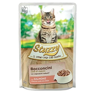 Immagine di Stuzzy, Cibo Umido per Gatti al Salmone, in Bocconcini (24 buste da 85g)