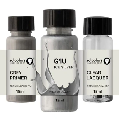 Immagine di SD COLORS G1U Vernice per ritocchi, 15 ML, riparazione graffi e scheggiature, codice colore Ice Silver (vernice+primer laccetto)