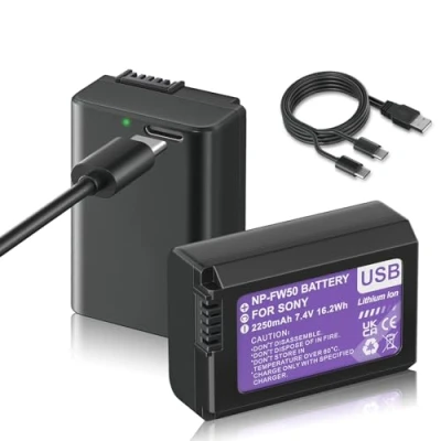 Immagine di Mspalocell 2 pz NP FW50 batteria sostitutiva 2250mAh con ricarica USB Type C, compatibile Sony ZV E10, Alpha a5100, a6000, a6300, a6400, a6500, a7, a7 II, a7R, a7R a7S, a7S RX10