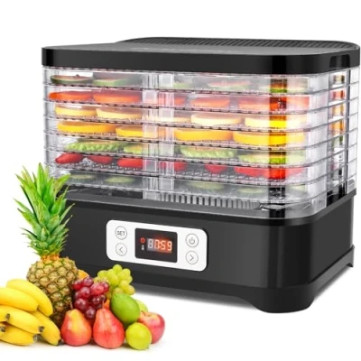 Immagine di Meykey Essiccatore con regolatore di temperatura, per alimenti, Disidratatore elettrico da 400 W, indicatore tempo, timer e regolazione della