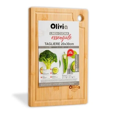 Immagine di IPEA Tagliere Rettangolare in Legno per Verdure, Frutta, Salame 34 X 24 cm da Cucina Multiuso Tagliare e Servire Antipasti, Pane, Formaggi Vassoio Bambù con Occhiello