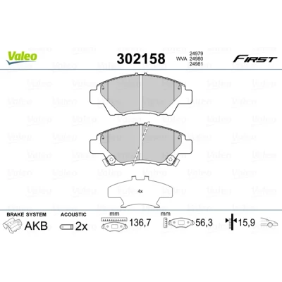 Immagine di VALEO 302158 Kit pastiglie freno FIRST Assale anteriore con contatto segnalazione usura lamierino anticigolío HONDA: Insight II Hatchback, Jazz 3