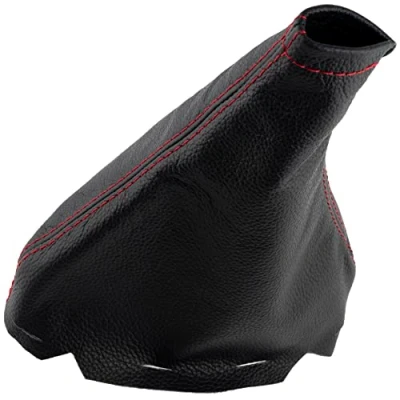 Immagine di Aerzetix C63312 Cuffia per leva del cambio in vera pelle compatibile con Peugeot 207 dal 2006 al 2012 colore: nero cuciture rosse manuale