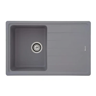 Immagine di Respekta Columbia in granito massiccio grigio/Lavello da incasso con 1 vasca, dimensioni 78 x 50 cm/Adatto per mobili base a partire 45 cm di larghezza