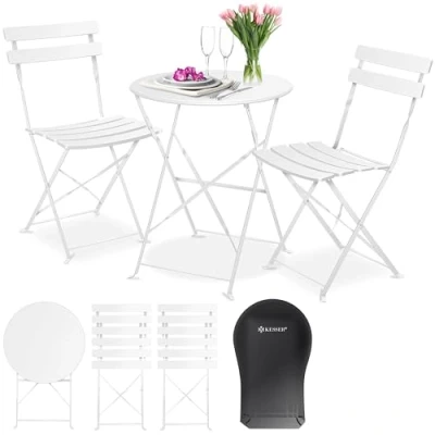 Immagine di KESSER® set da bistrot 3 pezzi con 2 sedie pieghevoli, balcone, mobili giardino, tavolo giardino in metallo incl. Copertura