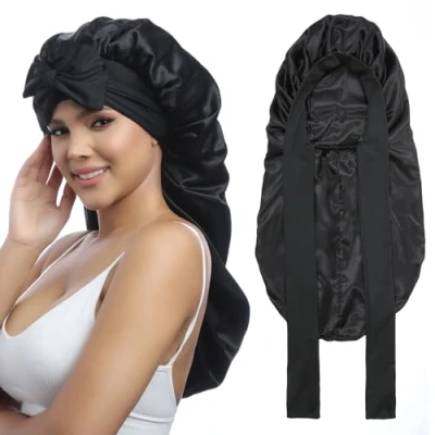 Immagine di Coubeau cuffia lunga in raso di seta per dormire da donna capelli la notte ricci lunghi