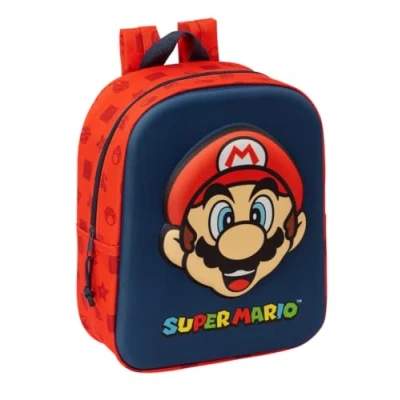 Immagine di SUPER MARIO 3D Zaino da asilo 3D, adattabile al carrello, facile pulire, ideale per bambini di diverse età, comodo e versatile, qualità resistenza, 22 x 10 27 cm, blu marino/rosso, M, Casual