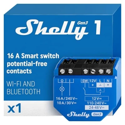 Immagine di Shelly 1 Gen3 Gateway, Attuatore interruttore Bluetooth, Wi Fi