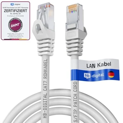 Immagine di HB Digital 1m Cavo Ethernet CAT 7 LAN S/FTP PiMF LSZH AWG26 Rete con Connettori RJ45 6A 10 Gbits/600 MHz Ideale per Patch Panel Server PC Laptop Smart TV DSL Bianco