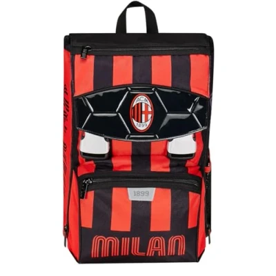 Immagine di Seven Zaino Scuola Estensibile A.C. MILAN Calcio PATH OF VICTORY, Nero Rosso Doppio Scomparto Sdoppiabile Tramite Zip e Con Tasca Porta Borraccia, Bambino