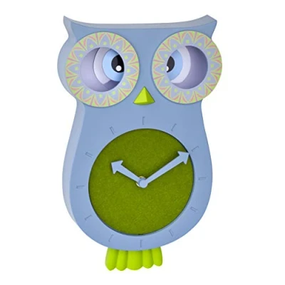 Immagine di TFA DOSTMANN 60.3052.06 Orologio da parete per bambini Willy, silenzioso, a forma di gufo, ideale la cameretta, 110 x 70 330 mm (lunghezza larghezza altezza), colore: blu