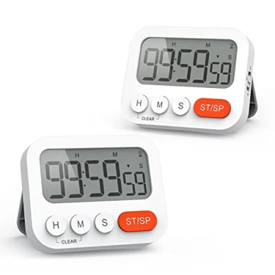 Immagine di LIORQUE 2Pz Digitale Timer da Cucina, Multifunzione con Funzione Orologio, Regolazione Rapida, 3 Livelli di Volume, Schienale Magnetico, Supporto Pieghevole