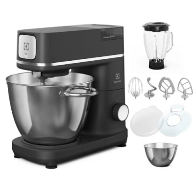 Immagine di Electrolux Impastatrice Planetaria Robot da Cucina Multifunzione, E6KM1 8BPT, con Frullatore, Mixer Professionale, Ciotola 6 &amp; 4 Litri Capacità, frusta cucina, 1200W, Nero Opaco