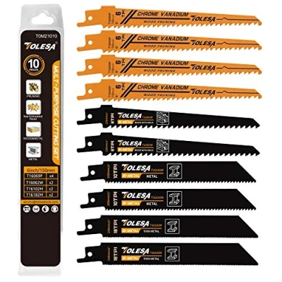 Immagine di Tolesa Set di lame per seghe alternative, include tipi denti da 6&amp;10&amp;18TPI, la demolizione metallo e legno, 10 pezzi