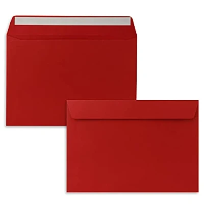 Immagine di 25 buste per lettere, formato DIN C5, 16,2 x 22,9 cm, con chiusura adesiva, grandi inviti e biglietti compleanno o matrimonio, colore: rosso rosa