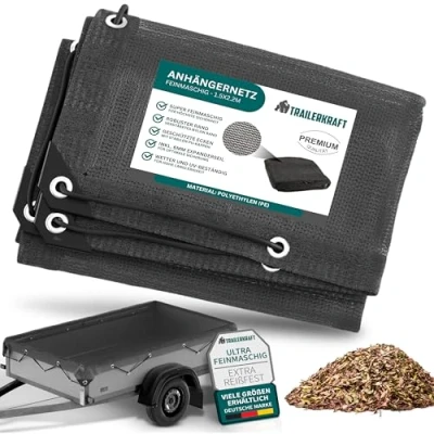 Immagine di TRAILERKRAFT® rete per rimorchio a maglia fine, con corda in gomma, il fissaggio del carico, di trasporto rimorchi, sicurezza carico fine (nero, 3 x 4 m)