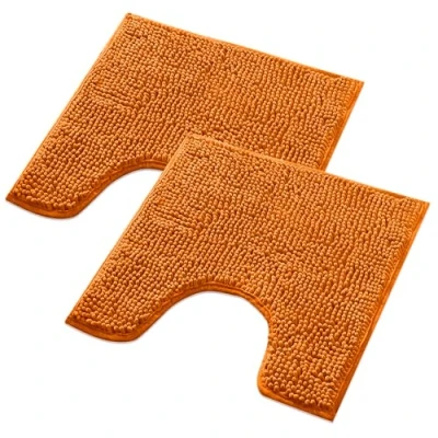 Immagine di WohnDirect Set di 2 tappetini da bagno, colore arancione, 45 x cm, con scollatura per WC, antiscivolo e lavabile, tappetino WC