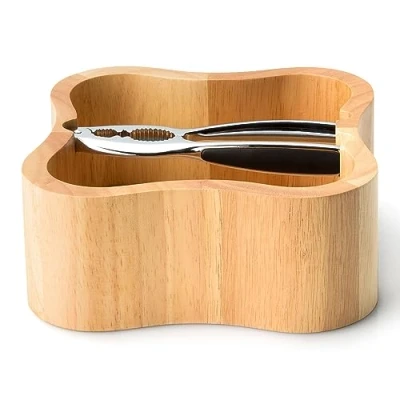 Immagine di Continenta Ciotola Quadrata in Legno di caucciù con schiaccianoci qualità Integrata, Dimensioni: 24,5 x 8 cm