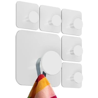 Immagine di 4smile Ganci adesivi Set di 6 bianchi MZ Design per asciugamani bagno e cucina