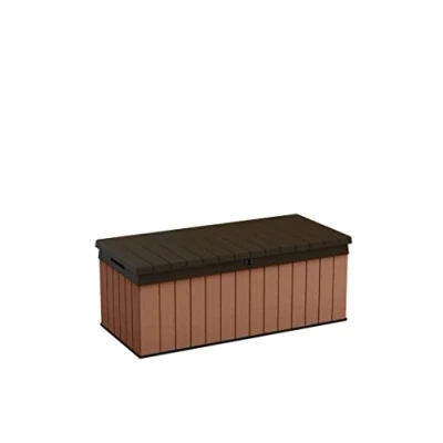 Immagine di Keter Baule Da Giardino Per Esterno con Effetto Legno Darwin, Capacità 380 Litri, Marrone, 142.5 x 65.5 54.4 cm