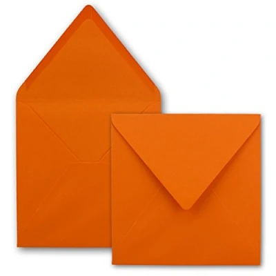 Immagine di GUSTAV NEUSER FarbenFroh® Buste quadrate per lettere senza finestra, arancione, 100 pezzi, 15,5 x cm, chiusura con colla da inumidire, biglietti di nozze, inviti e altro