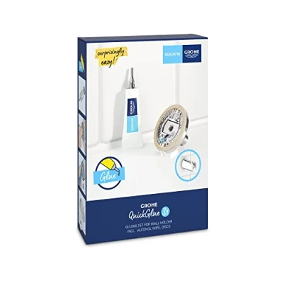 Immagine di GROHE QuickGlue S1 Set con 1 colla, 2 dischi e salvietta imbevuta di alcool per supporti da parete QuickFix, tempo asciugatura 24 ore, 41246000