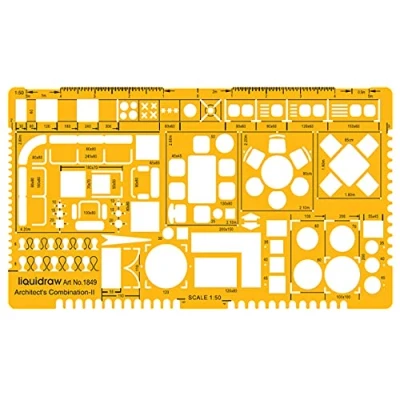 Immagine di Liquidraw Scala 1:50 Architettonica Righello Disegno Modello Stencil Architetto Forniture di Tecnico Architettura, Architettura Mobili Design Simboli per la Planimetria Interna Casa