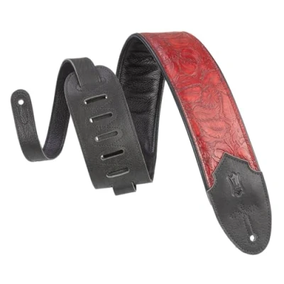 Immagine di Levy&#039;s M4WP 003 Tracolla Sundance Line Geranium Merlot 3&quot;, per Chitarra e Basso, in Pelle, con Motivi Floreali, Lunghezza Regolabile fino a 52&quot; (132 cm), Colore
