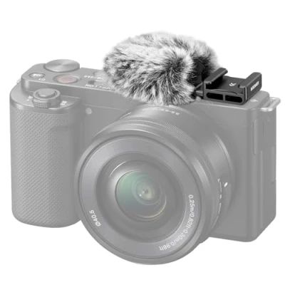 Immagine di NEEWER Paravento Cold Shoe per Fotocamere Vlog Serie ZV, Antivento Microfono in Pelliccia con Adattatore Shoe, Accessorio Compatibile Sony ZV 1F E10 1 E1 II, CA133 Nero