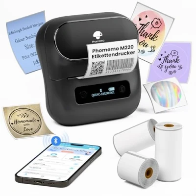 Immagine di Phomemo M220 Stampante per Etichette,Etichettatrice Etichette Adesive Termiche Stampa Codici a Barre,Casa e Ufficio,Scuola, bluetooth Telefoni Android IOS