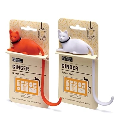 Immagine di Monkey Business Ginger The Cat Tail Hook Gancio per schermo del computer, spazi ristretti, chiavi da appendere, accessori facili raggiungere, confezione 2