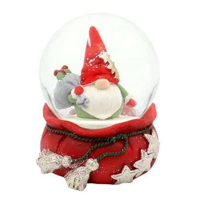 Immagine di Palla di neve Natale con sacchetto regalo su base rossa stelle, lunghezza x larghezza altezza diametro sfera 6,8 9 cm Ø 6,5