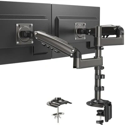 Immagine di HUANUO Supporto per Doppio Monitor Schermi LCD/LED da 13&quot; 32&quot;, Braccio a Molla Gas Regolabile in Rotazione 360, 2 Opzioni di Montaggio, VESA 75/100