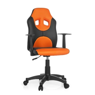 Immagine di HJH Office 670810 Sedia da Ufficio Girevole per Bambini KID GAME AL Similpelle, Scrivania Regolabile in Altezza con Braccioli, Nero/Arancione
