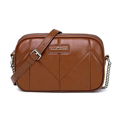 Immagine di David Jones Borsa a Tracolla Donna Spalla Multitasca con Zip Borsette Telefono Simil Pelle PU 2 scomparti Sacchetto Messenger Crossbody Bag Moda Marrone Cognac