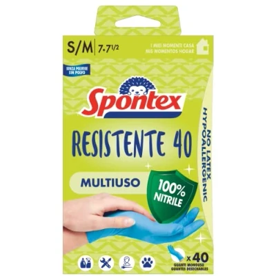 Immagine di Spontex Guanti Monouso Resistente 40, in Nitrile Ipoallergenici, 40 Pezzi, Taglia S/M