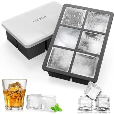 Immagine di LUCKEA Stampo per cubetti di ghiaccio in silicone, 6 scomparti, 2 pezzi, XXL, con coperchio, senza BPA, bevande refrigerate, whisky e cocktail
