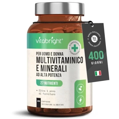 Immagine di Multivitaminico Completo Uomo/Donna 100% Tutte Vitamine, 400 Giorni, Integratori Stanchezza/Integratore Donna 50 Piu/Uomo/Bambini, Ogni Vitamina e Minerali VitaBright