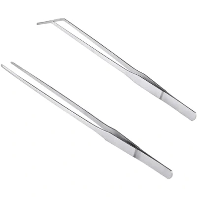 Immagine di MMOBIEL 2 Pinzette in acciaio inossidabile/molle 27 cm lunghe dritte/curve con punta dotata di chiusura zigrinata precisione per aquascaping, giardinaggio, cucina, lavori industriali