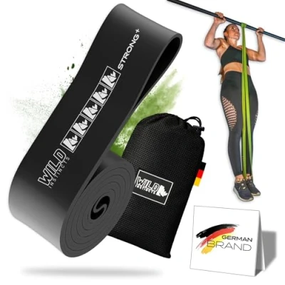 Immagine di Wild Instincts Pull Up Bands con tasca Diversi livelli di resistenza Fascia fitness guida web per allenamento Calisthenics (STRONG+)