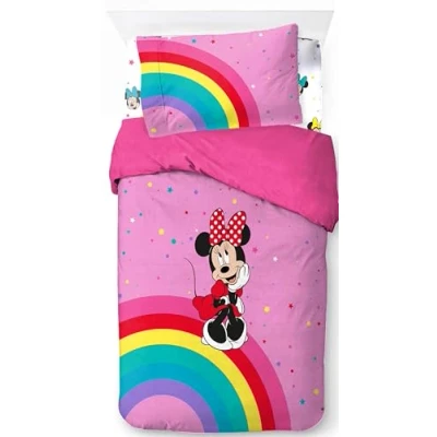 Immagine di Jay Franco Disney Minnie Mouse Rainbow 100% cotone 3 pezzi set di biancheria da letto singolo Include copripiumino, lenzuolo con angoli e federa