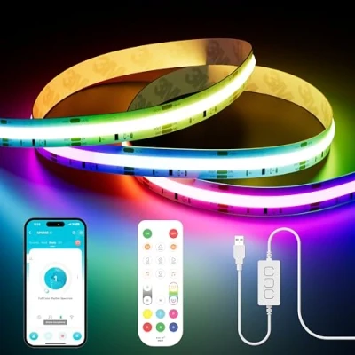 Immagine di PAUTIX 5V USB Striscia LED RGB Smart IC COB 3m,Striscia cambia colore indirizzabile pixel da 1800LED,funziona con Alexa/Google Assistente,Telecomando RF per TV Decorazione feste di Natale